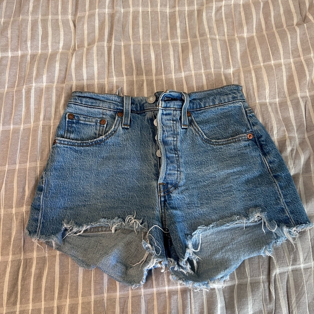 Levi's Blue Jean Shorts with Distressed Hem
